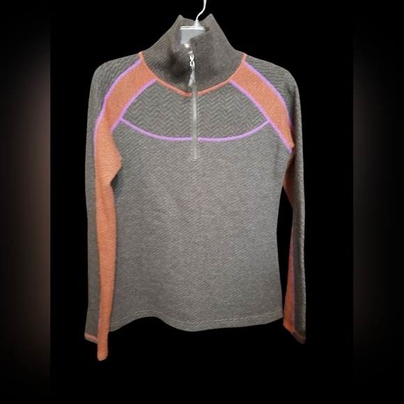 Prana Brown and Orange Quarter-Zip Sweater Med - Picture 10 of 11